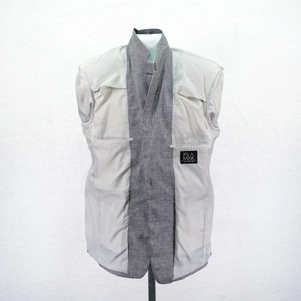 Jos A Bank Linen Tweed Wool Black Gray Check Sport Coat 40R‎ 2 Button Tagged 41R